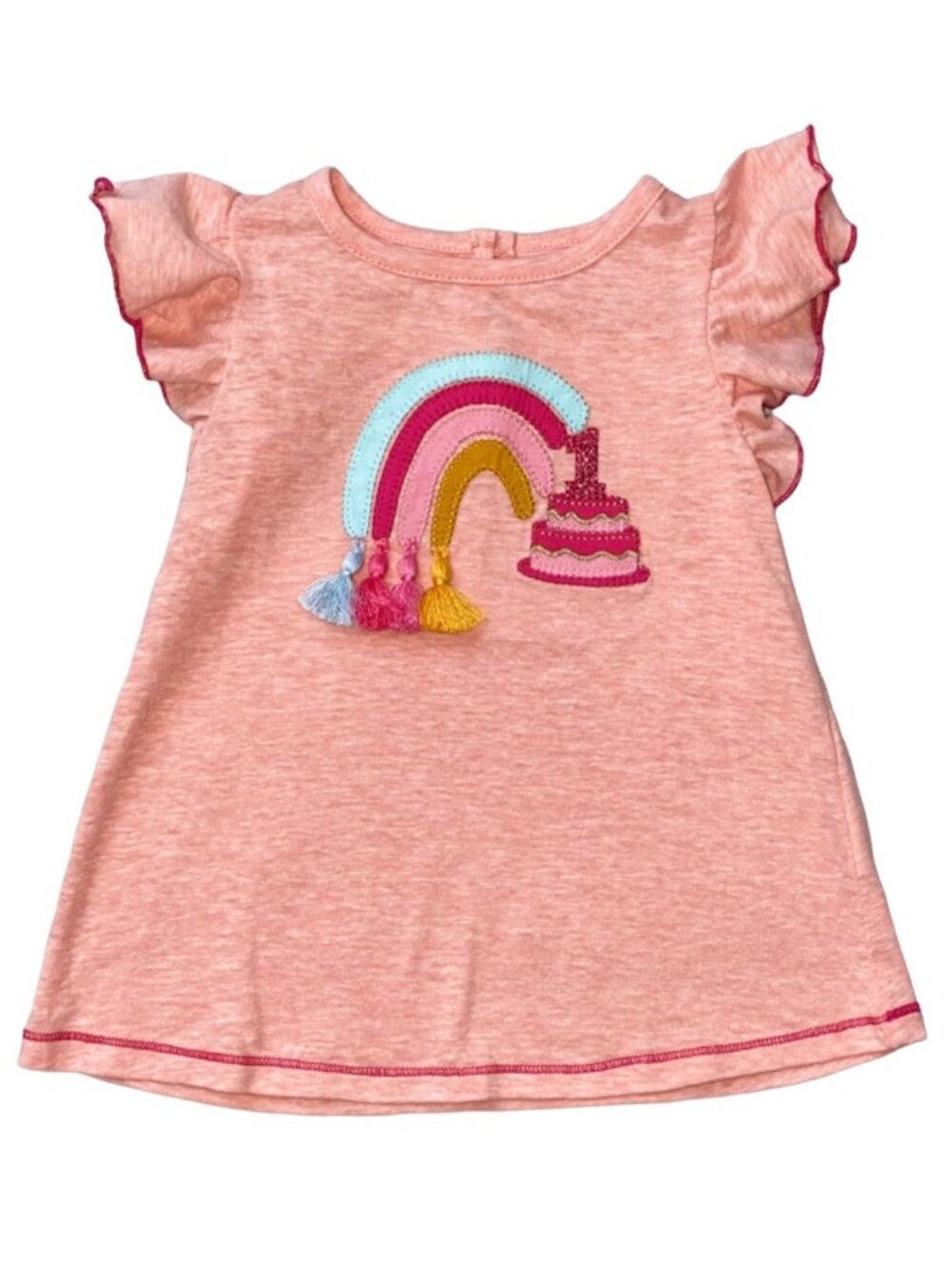 Mud Pie girl 12-18m NWT 1st Birthday rainbow Tunic shirt ONE 1 bday cake glitter